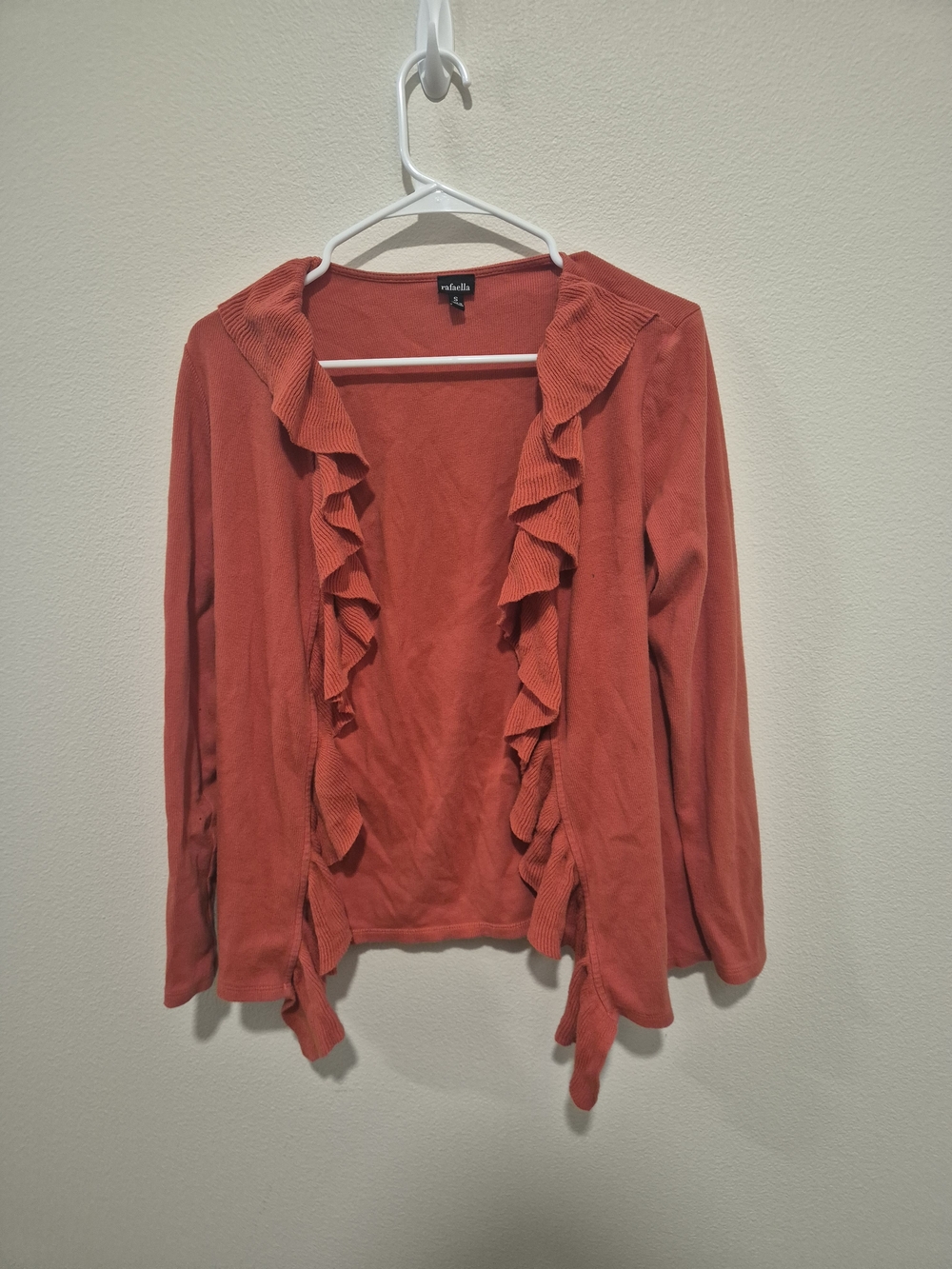 Orange Ruffle Open Front Cardigan Size Small - Picture 1 of 4